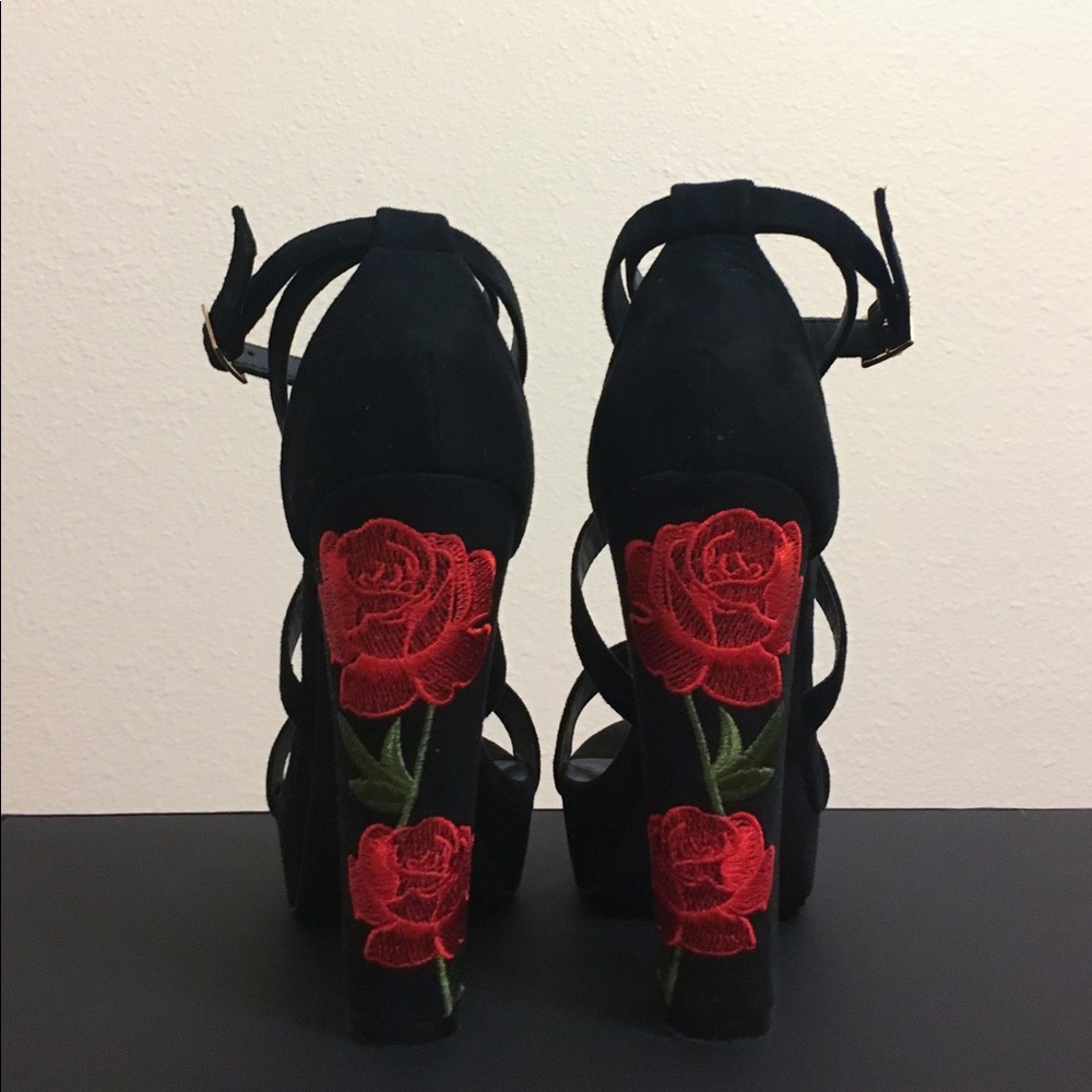 Rose embroidered heels